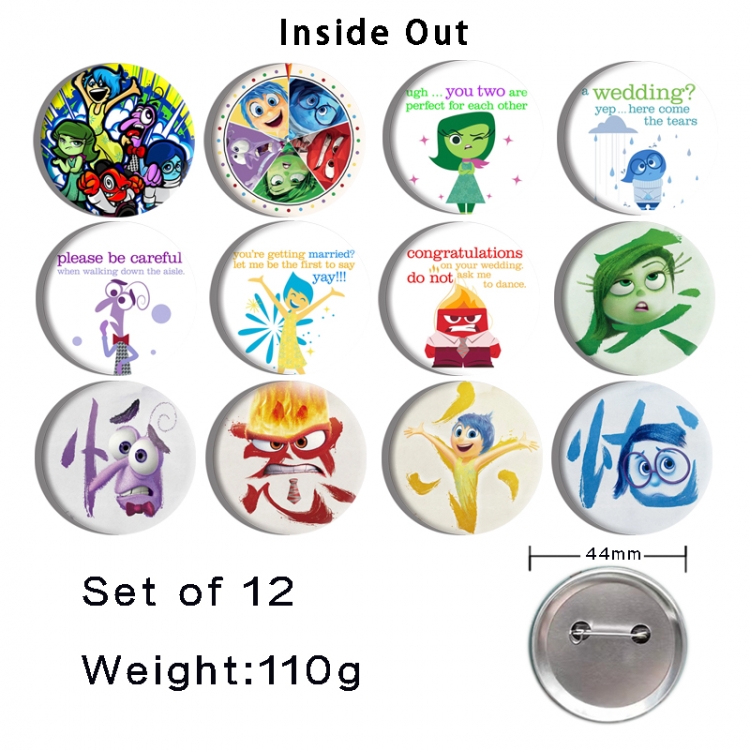 Inside Out  Anime tinplate bright film badge 44mm a set of 12