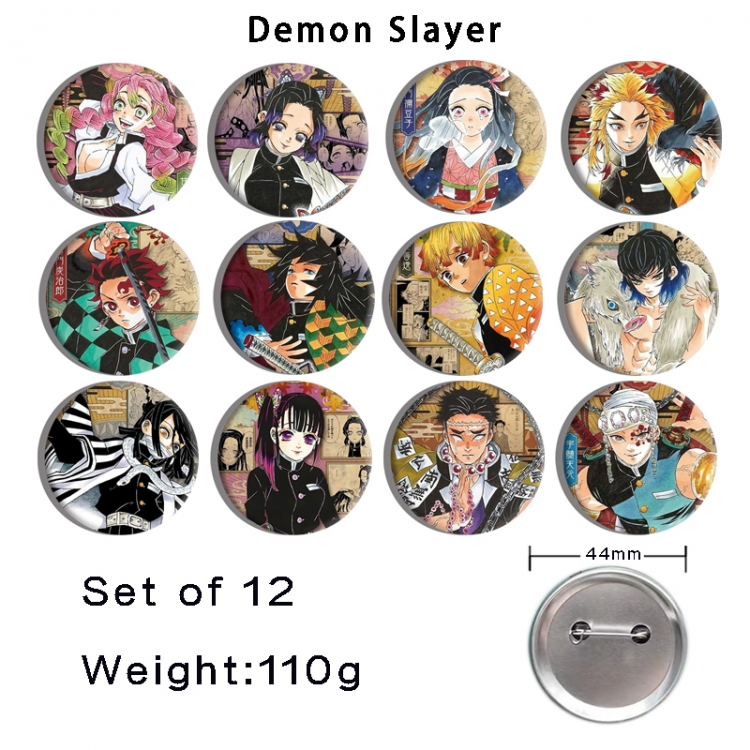 Demon Slayer Kimets Anime tinplate bright film badge 44mm a set of 12