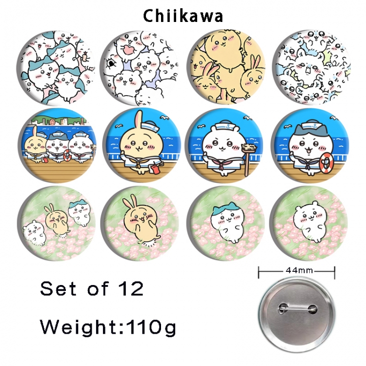 Chiikawa Anime tinplate bright film badge 44mm a set of 12