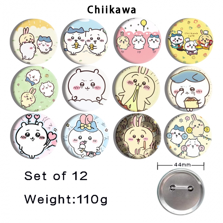 Chiikawa Anime tinplate bright film badge 44mm a set of 12