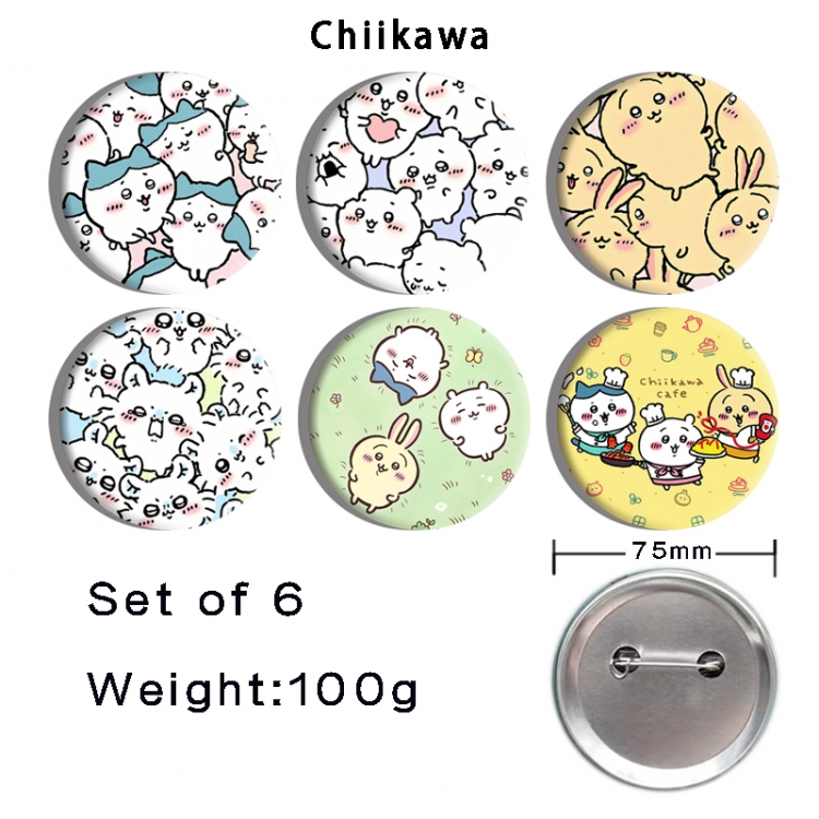 Chiikawa Anime Tinplate Bright Film Emblem Badge 75mm a set of 6