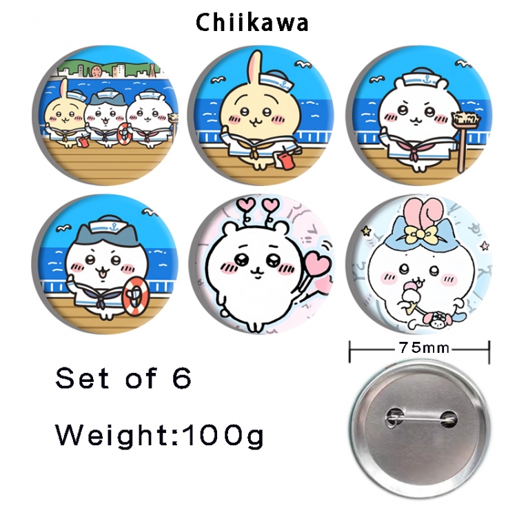 Chiikawa Anime Tinplate Bright Film Emblem Badge 75mm a set of 6