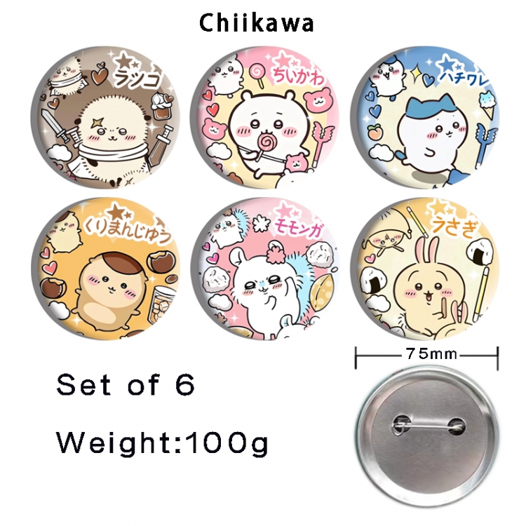 Chiikawa Anime Tinplate Bright Film Emblem Badge 75mm a set of 6