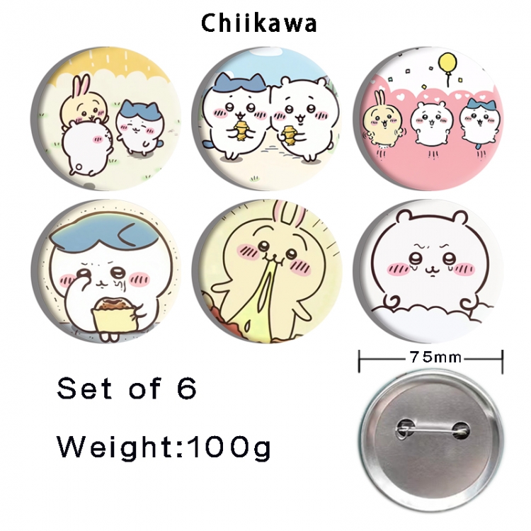 Chiikawa Anime Tinplate Bright Film Emblem Badge 75mm a set of 6