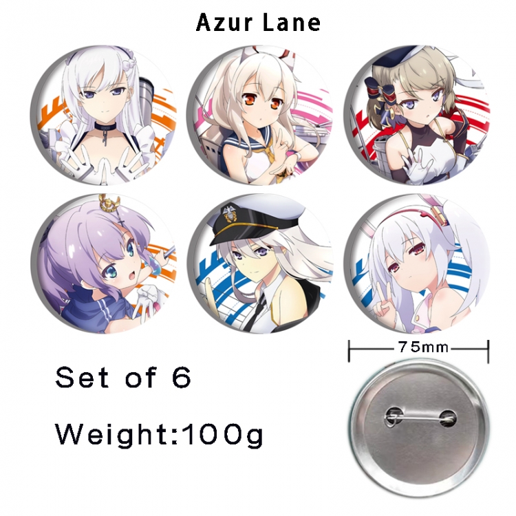 Azur Lane Anime Tinplate Bright Film Emblem Badge 75mm a set of 6