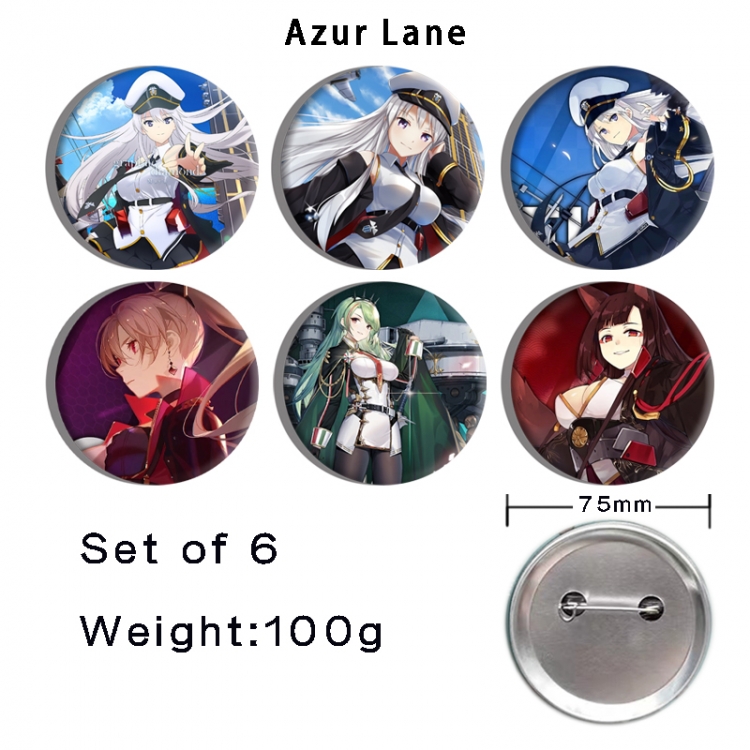 Azur Lane Anime Tinplate Bright Film Emblem Badge 75mm a set of 6