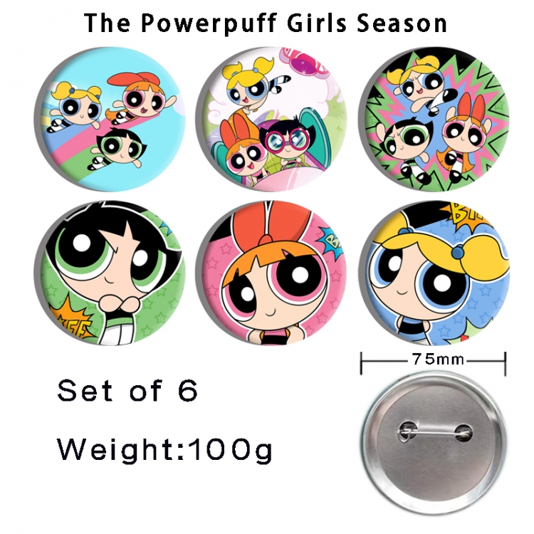 The Powerpuff Girls Anime Tinplate Bright Film Emblem Badge 75mm a set of 6