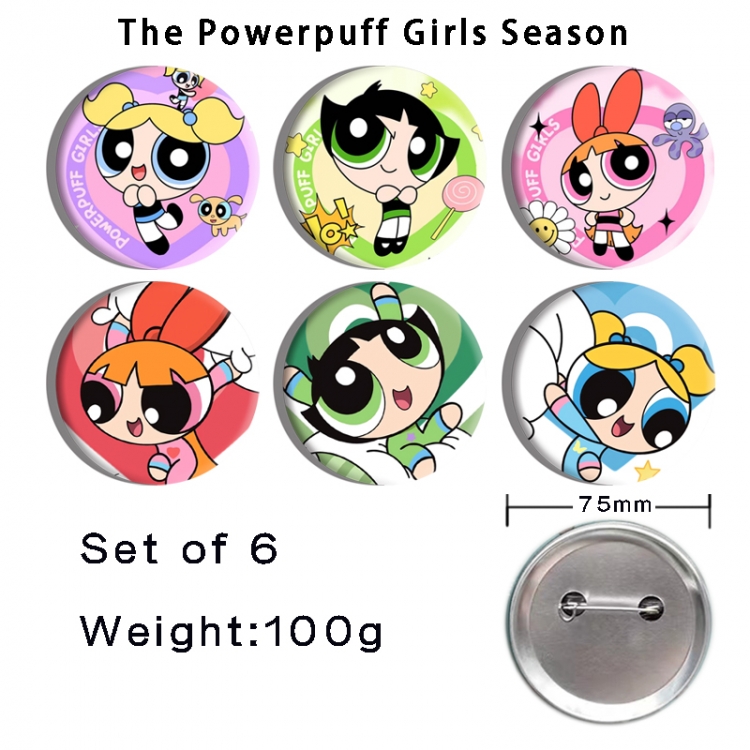 The Powerpuff Girls Anime Tinplate Bright Film Emblem Badge 75mm a set of 6