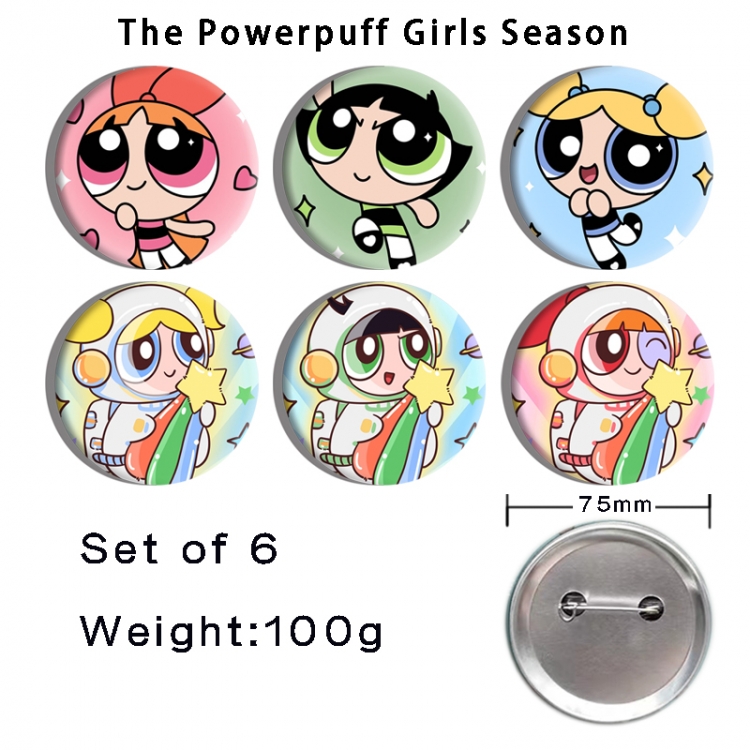 The Powerpuff Girls Anime Tinplate Bright Film Emblem Badge 75mm a set of 6