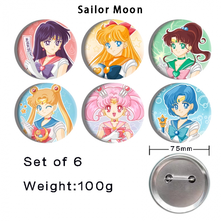 sailormoon Anime Tinplate Bright Film Emblem Badge 75mm a set of 6