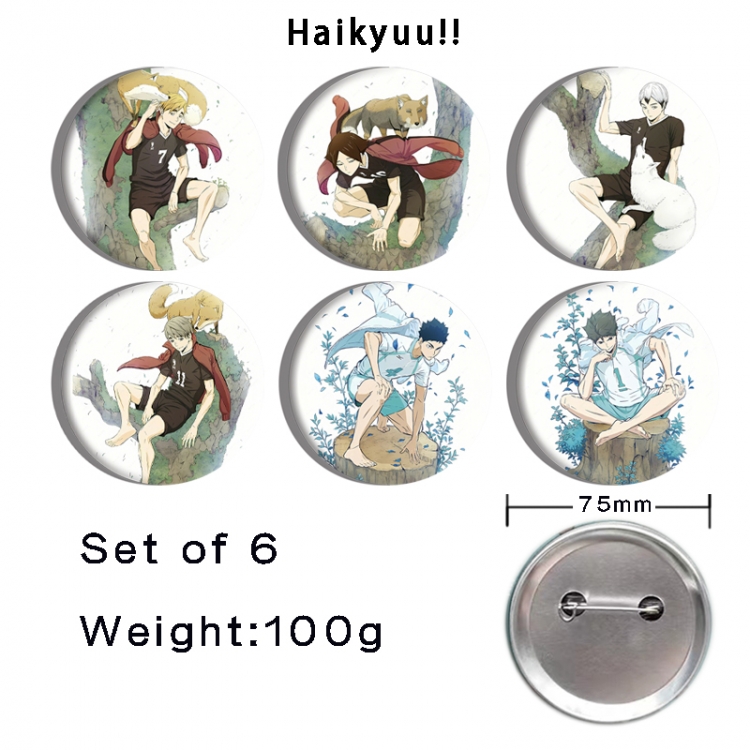 Haikyuu!! Anime Tinplate Bright Film Emblem Badge 75mm a set of 6