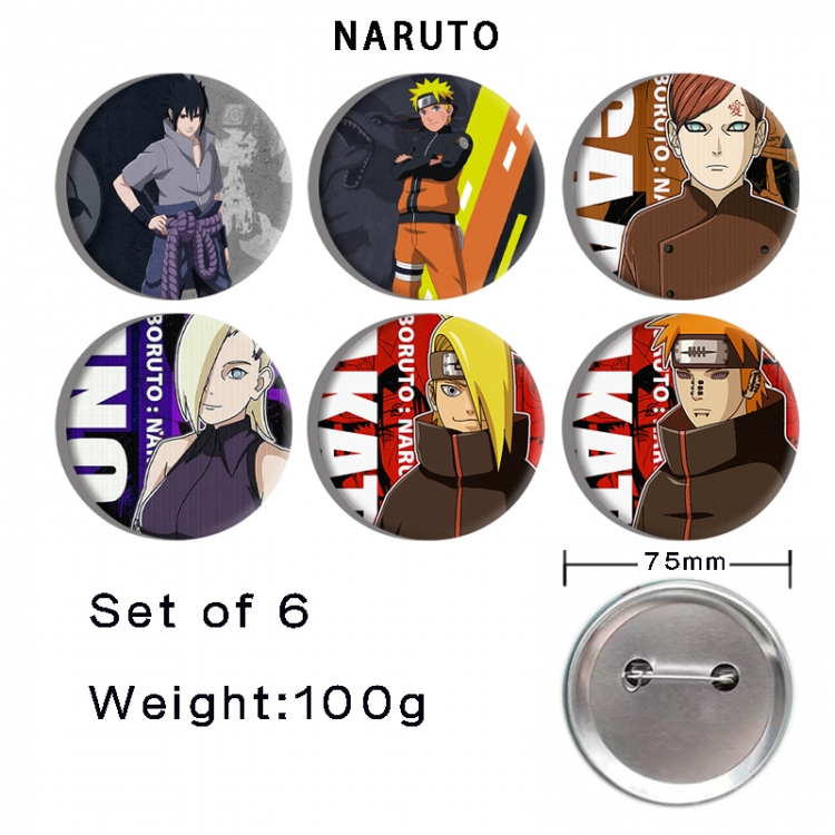 Naruto Anime Tinplate Bright Film Emblem Badge 75mm a set of 6