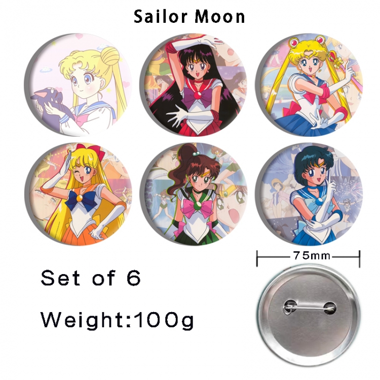 sailormoon Anime Tinplate Bright Film Emblem Badge 75mm a set of 6