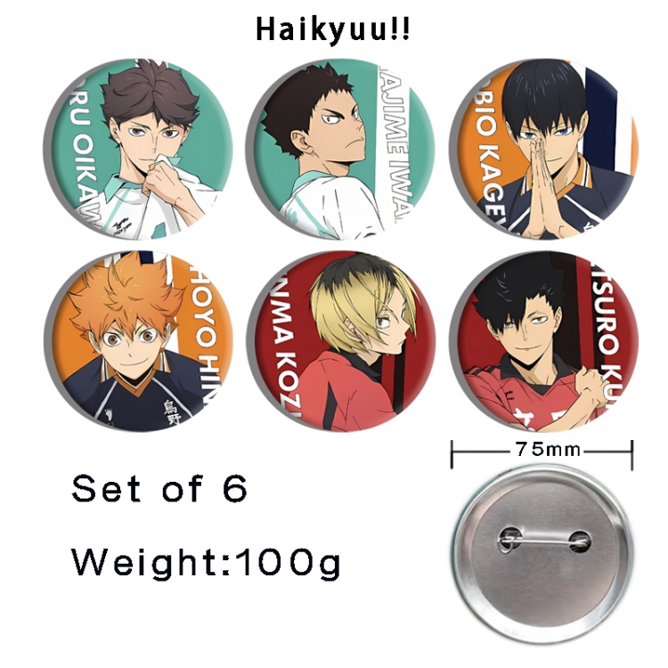 Haikyuu!! Anime Tinplate Bright Film Emblem Badge 75mm a set of 6