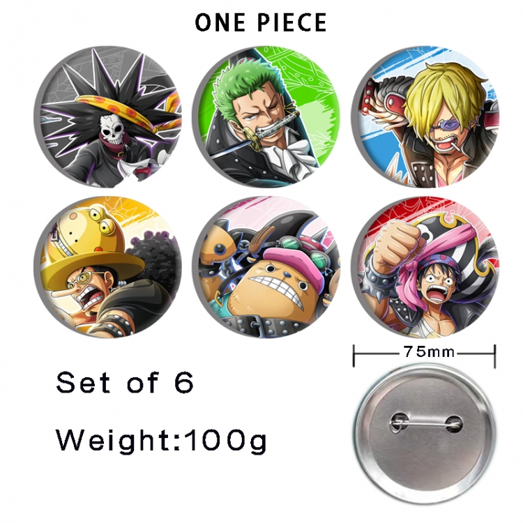 One Piece Anime Tinplate Bright Film Emblem Badge 75mm a set of 6