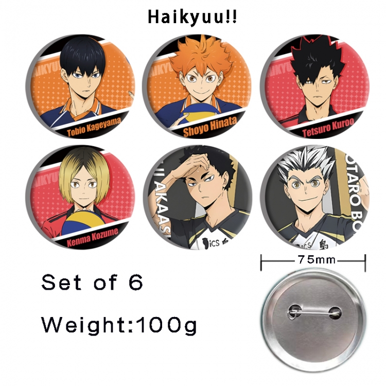 Haikyuu!! Anime Tinplate Bright Film Emblem Badge 75mm a set of 6