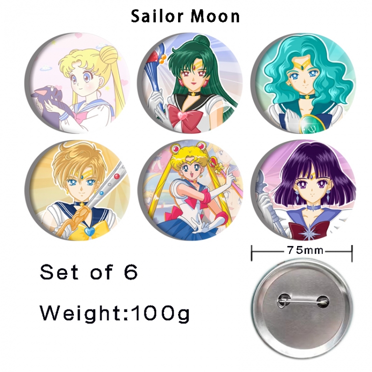 sailormoon Anime Tinplate Bright Film Emblem Badge 75mm a set of 6