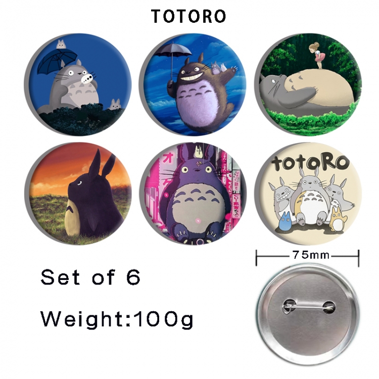 TOTORO Anime Tinplate Bright Film Emblem Badge 75mm a set of 6