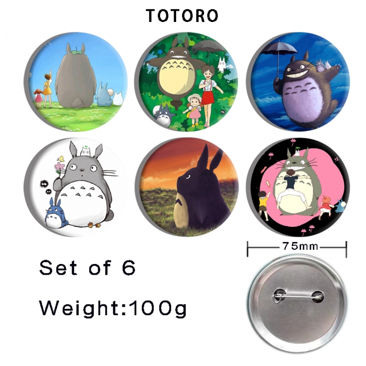 TOTORO Anime Tinplate Bright Film Emblem Badge 75mm a set of 6