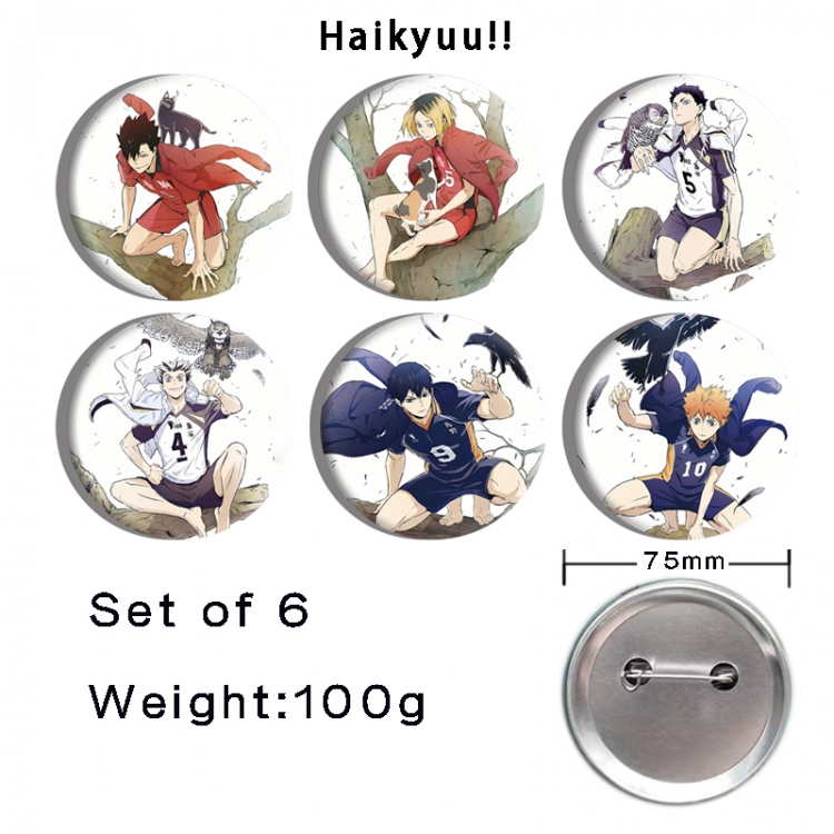 Haikyuu!! Anime Tinplate Bright Film Emblem Badge 75mm a set of 6