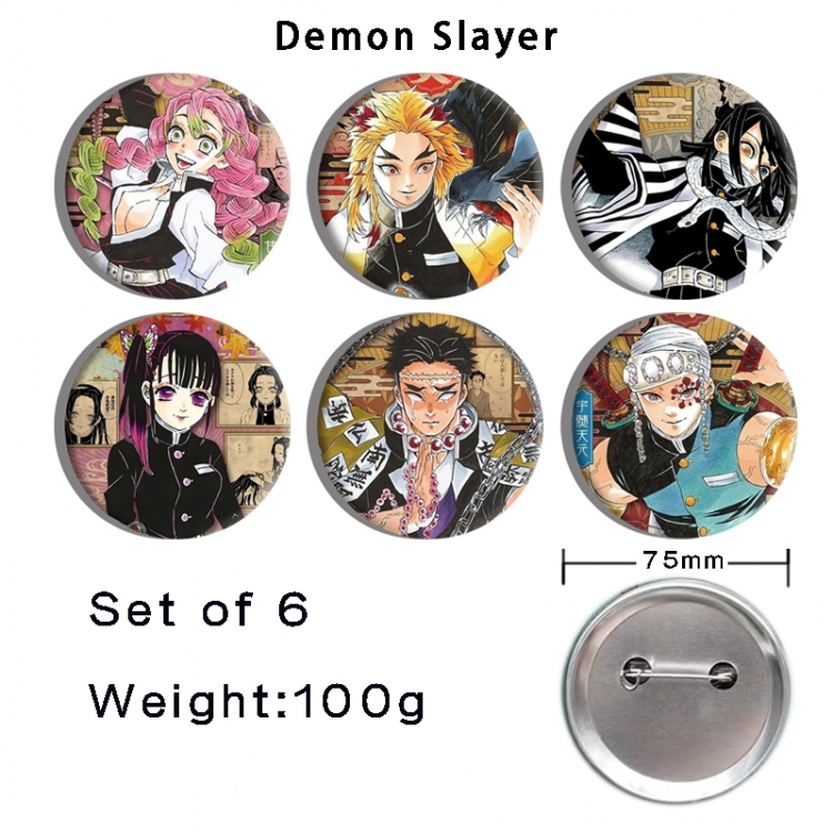 Demon Slayer Kimets Anime Tinplate Bright Film Emblem Badge 75mm a set of 6