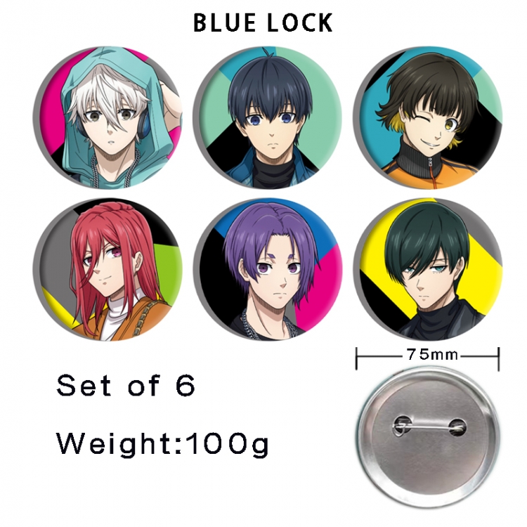 BLUE LOCK  Anime Tinplate Bright Film Emblem Badge 75mm a set of 6