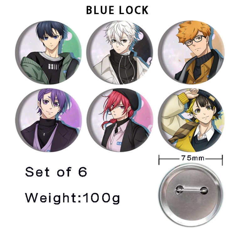 BLUE LOCK  Anime Tinplate Bright Film Emblem Badge 75mm a set of 6