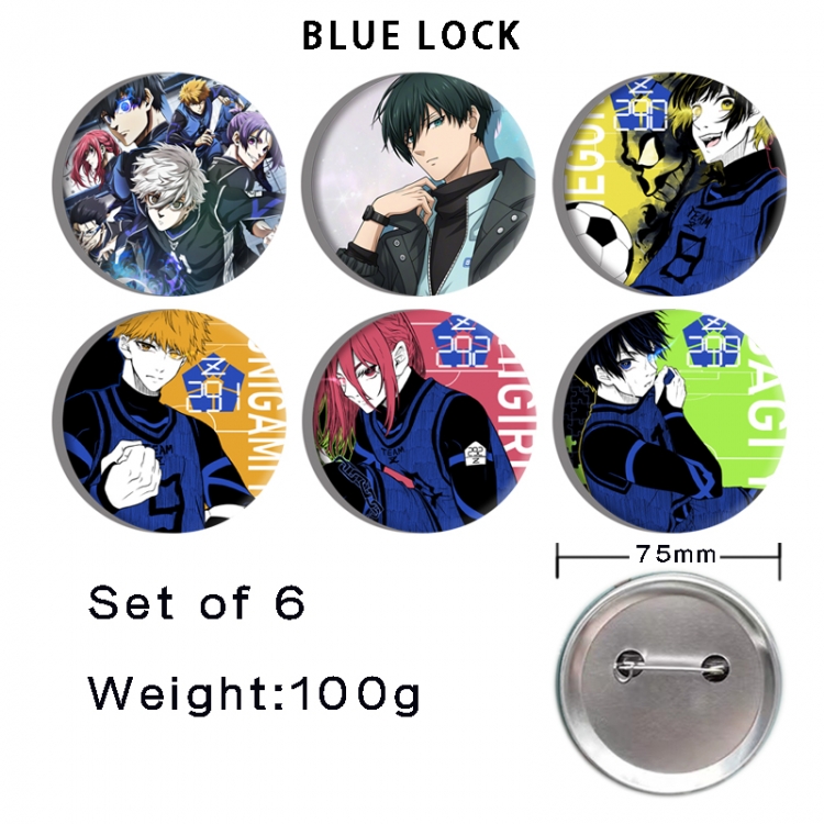 BLUE LOCK  Anime Tinplate Bright Film Emblem Badge 75mm a set of 6