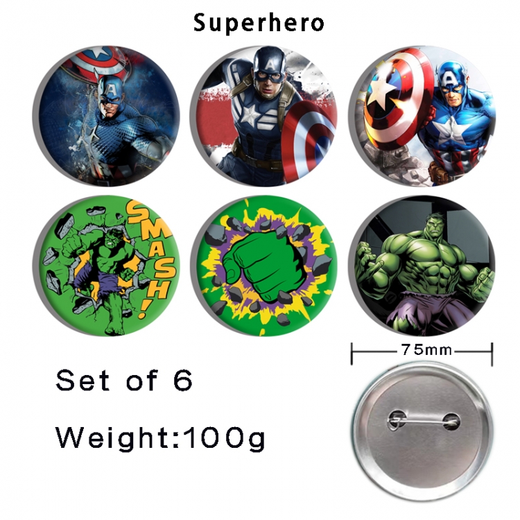 Marvel Anime Tinplate Bright Film Emblem Badge 75mm a set of 6