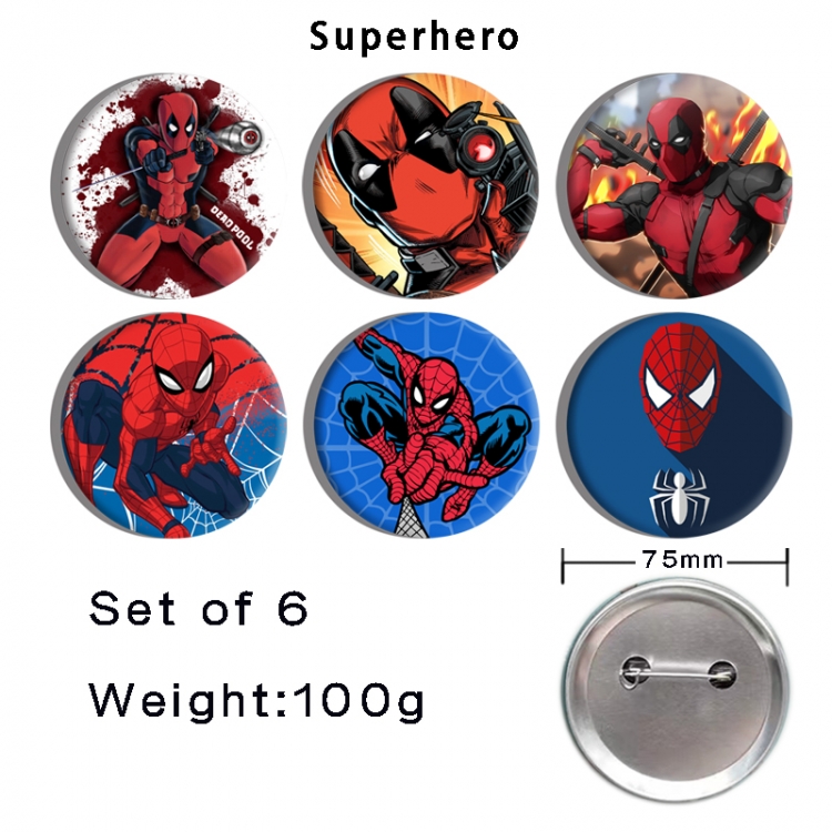 Marvel Anime Tinplate Bright Film Emblem Badge 75mm a set of 6