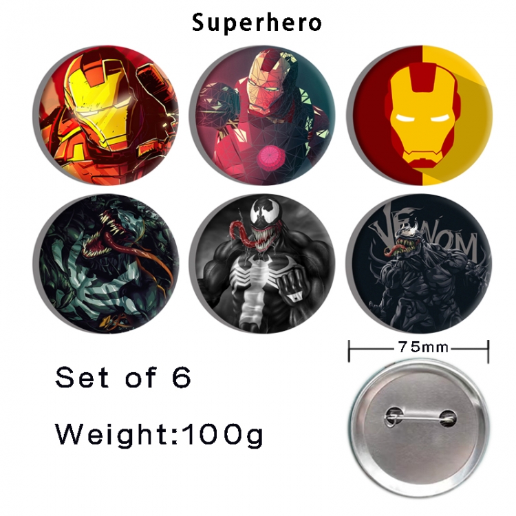 Marvel Anime Tinplate Bright Film Emblem Badge 75mm a set of 6