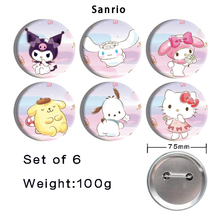 sanrio Anime Tinplate Bright Film Emblem Badge 75mm a set of 6