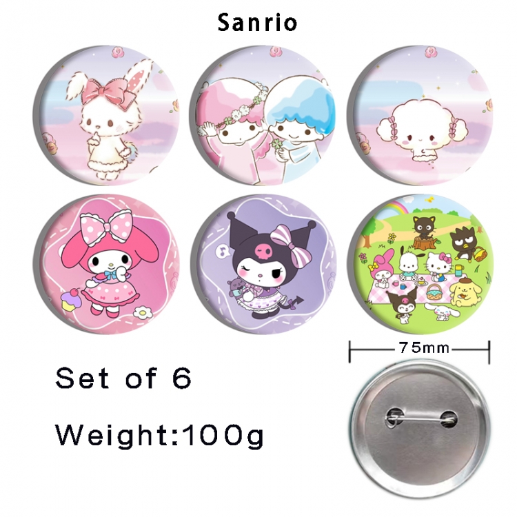 sanrio Anime Tinplate Bright Film Emblem Badge 75mm a set of 6