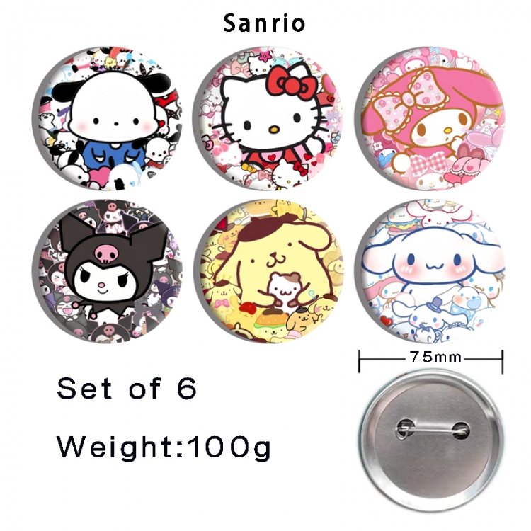 sanrio Anime Tinplate Bright Film Emblem Badge 75mm a set of 6