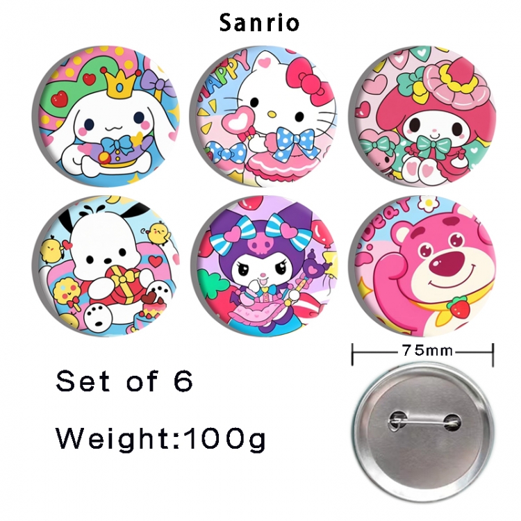 sanrio Anime Tinplate Bright Film Emblem Badge 75mm a set of 6