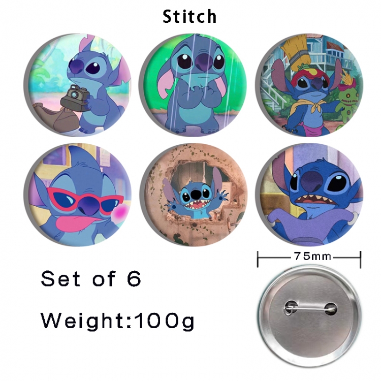 Lilo & Stitch Anime Tinplate Bright Film Emblem Badge 75mm a set of 6