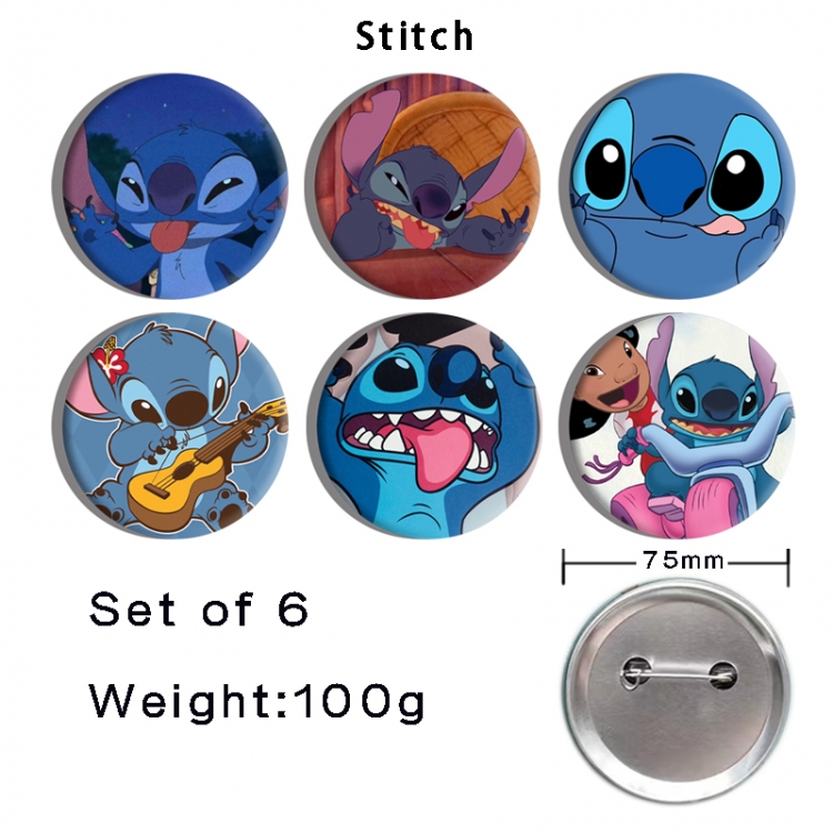 Lilo & Stitch Anime Tinplate Bright Film Emblem Badge 75mm a set of 6