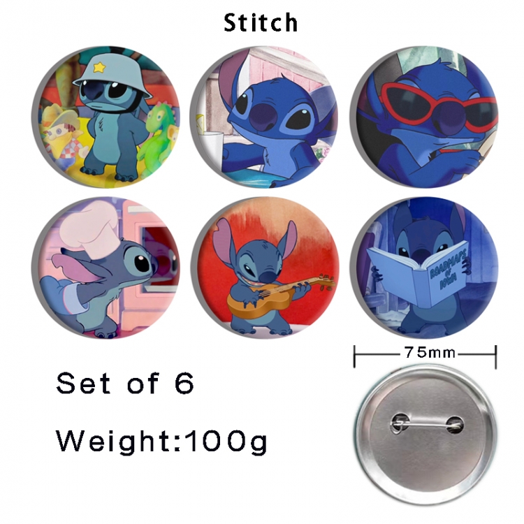 Lilo & Stitch Anime Tinplate Bright Film Emblem Badge 75mm a set of 6