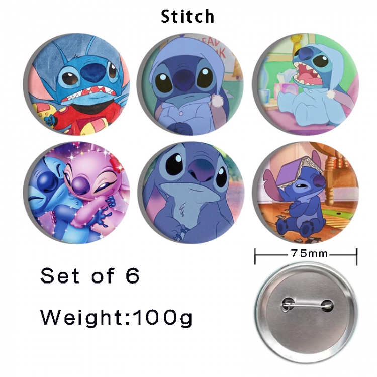 Lilo & Stitch Anime Tinplate Bright Film Emblem Badge 75mm a set of 6