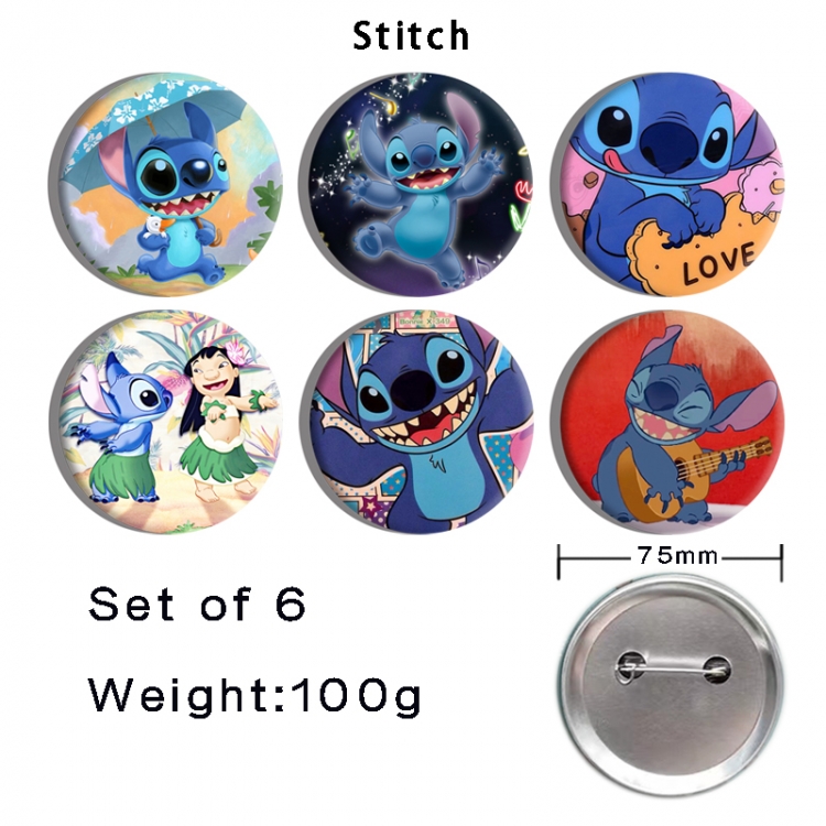 Lilo & Stitch Anime Tinplate Bright Film Emblem Badge 75mm a set of 6