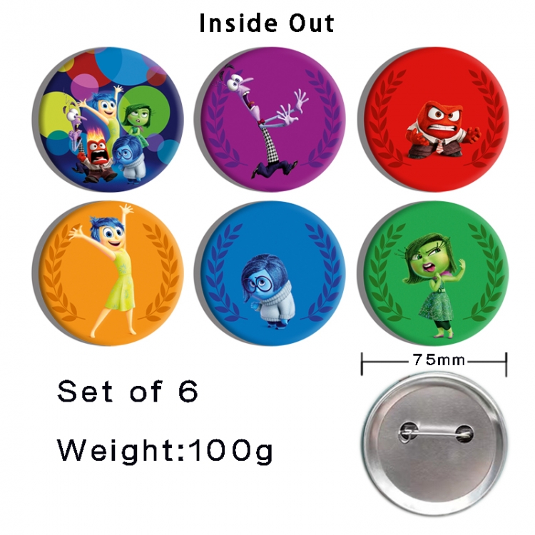 Inside Out  Anime Tinplate Bright Film Emblem Badge 75mm a set of 6