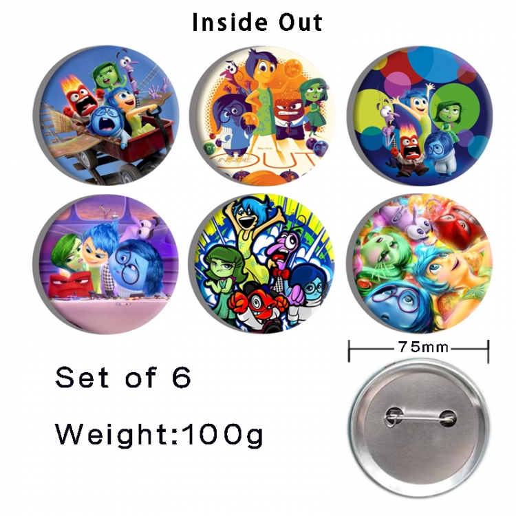 Inside Out  Anime Tinplate Bright Film Emblem Badge 75mm a set of 6