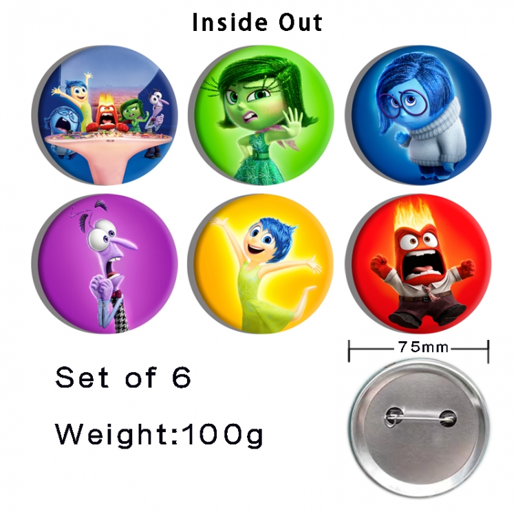 Inside Out  Anime Tinplate Bright Film Emblem Badge 75mm a set of 6