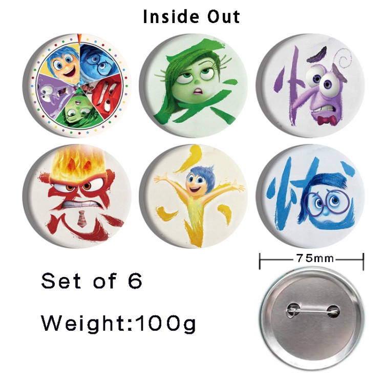 Inside Out  Anime Tinplate Bright Film Emblem Badge 75mm a set of 6