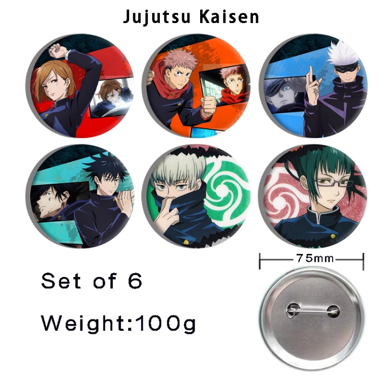 Jujutsu Kaisen  Anime Tinplate Bright Film Emblem Badge 75mm a set of 6