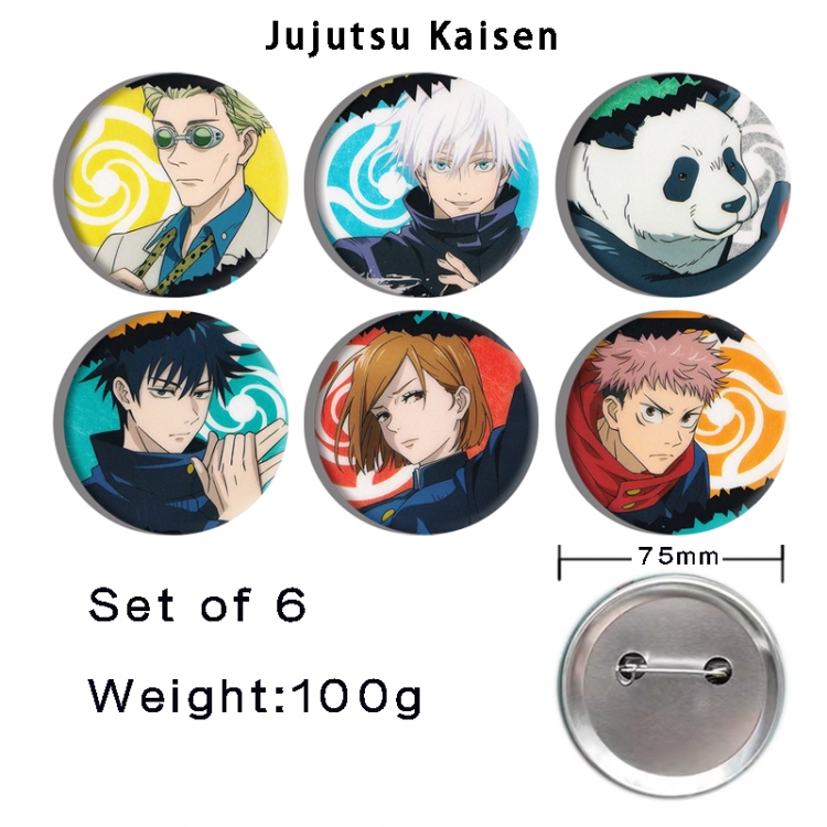 Jujutsu Kaisen  Anime Tinplate Bright Film Emblem Badge 75mm a set of 6