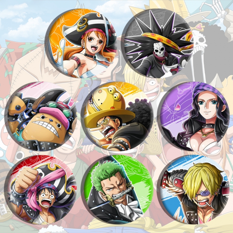 One Piece Anime tinplate brooch badge a set of 8