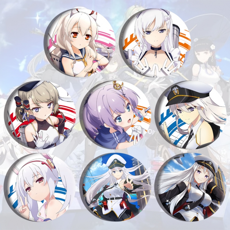 Azur Lane Anime tinplate brooch badge a set of 8