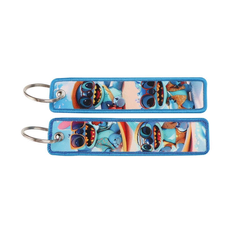  Lilo & Stitch Double sided color woven label keychain with thickened hanging rope 13x3cm 10G price for 5 pcs