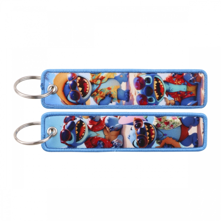  Lilo & Stitch Double sided color woven label keychain with thickened hanging rope 13x3cm 10G price for 5 pcs